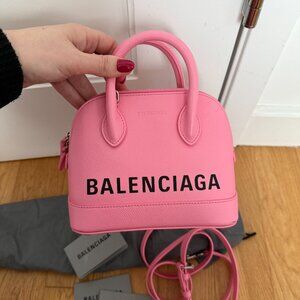NWT Balenciaga Ville Handbag + Shoulder Bag In Violet Pink Inlaid Logo